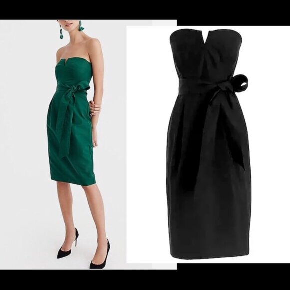 NWOT J crew Silk/Cotton Strapless dress in Faille black (00) - Picture 1 of 11